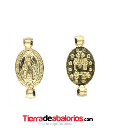 Conector Virgen Medalla Milagrosa 17x8mm Plata Baño Oro
