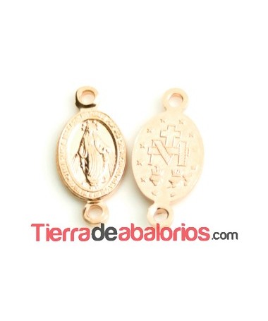 Conector Virgen Medalla Milagrosa 17x8mm Plata Baño Oro Rosa