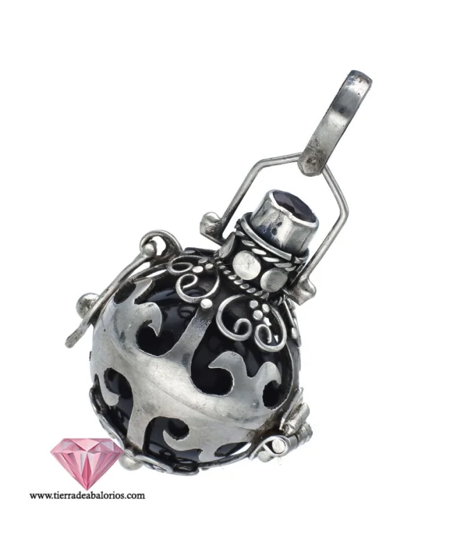 Llamador de Angeles Bola Negra 16mm, Plata de Ley Llamador de Angeles Bola Negra 16mm, Plata de Ley
