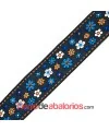 Tapa Costuras 33mm Negro Estampado Flores Azules