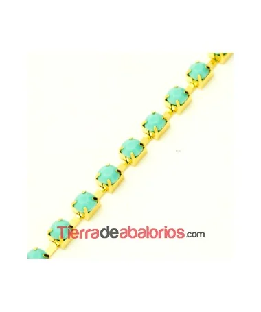 Cadena Dorada con Cabujon Acrilico SS28 Turquesa Mate