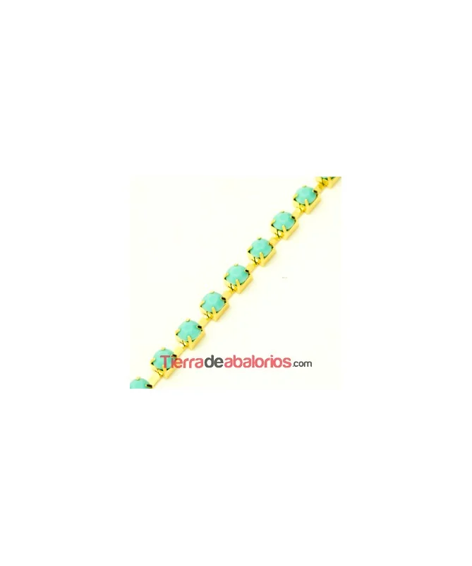 Cadena Dorada con Cabujon Acrilico SS28 Turquesa Mate