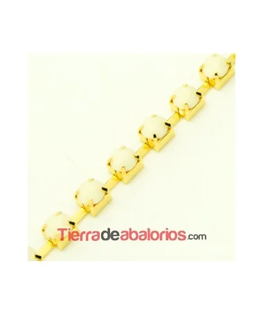 Cadena Dorada con Cabujón Acrilico SS28 Beige Cadena Dorada con Cabujón Acrilico SS28 Beige