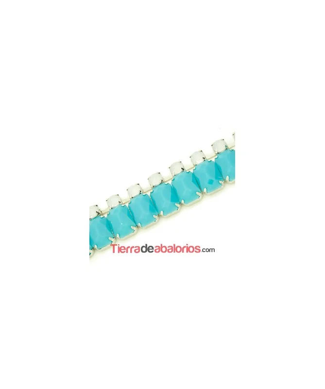 Cadena Plateada con Cabujones Blanco y Turquesa Opal