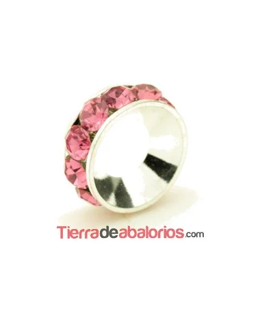 Rondel con Strass 10mm Agujero 5mm Rosa Rondel con Strass 10mm Agujero 5mm Rosa