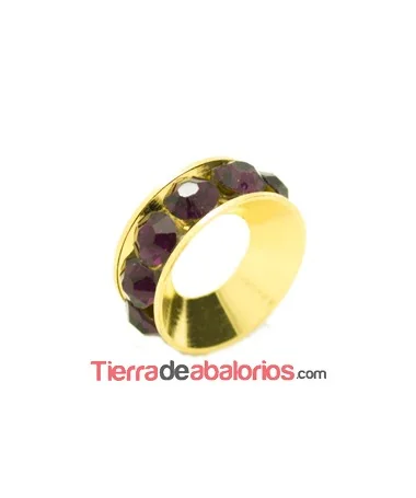 Rondel Dorado con Strass 10mm Agujero 4,3mm Amatista