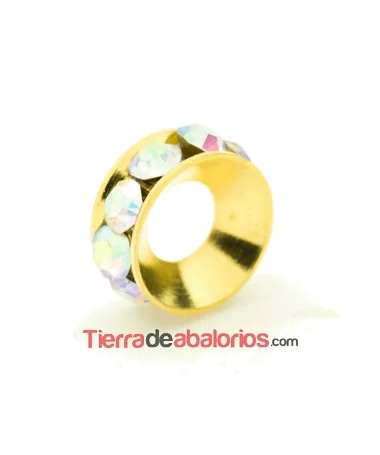 Rondel Dorado con Strass 10mm Agujero 4,3mm Cristal AB Rondel Dorado con Strass 10mm Agujero 4,3mm Cristal AB