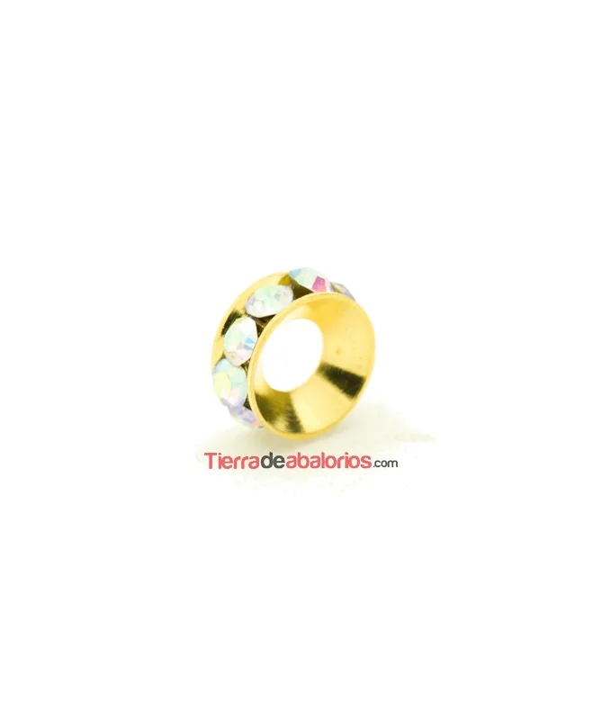 Rondel Dorado con Strass 10mm Agujero 4,3mm Cristal AB