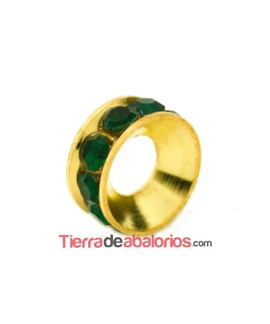 Rondel Dorado con Strass 10mm Agujero 4,3mm Esmeralda