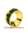 Rondel Dorado con Strass 10mm Agujero 4,3mm Esmeralda