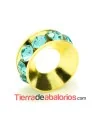 Rondel Dorado con Strass 10mm Agujero 4,3mm Aquamarine