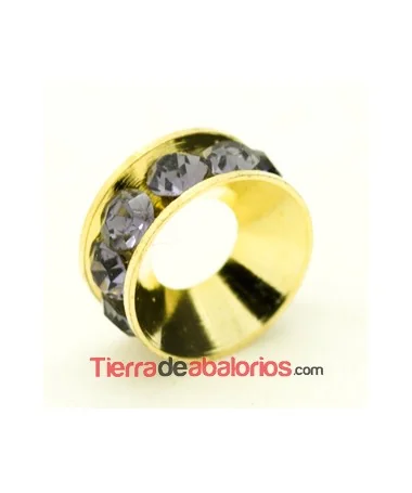Rondel Dorado con Strass 10mm Agujero 4,3mm Tanzanite