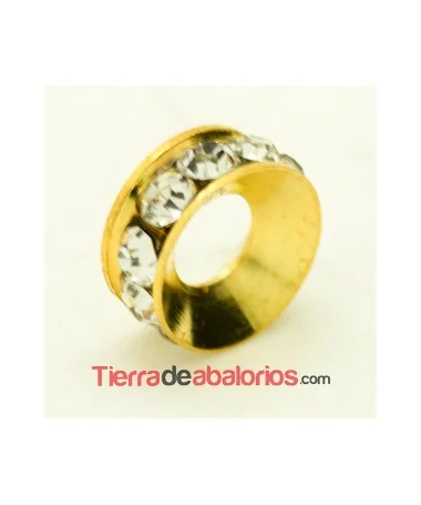 Rondel Dorado con Strass 10mm Agujero 4,3mm Cristal