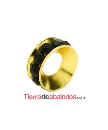 Rondel Dorado con Strass 10mm Agujero 4,3mm Jet Rondel Dorado con Strass 10mm Agujero 4,3mm Jet