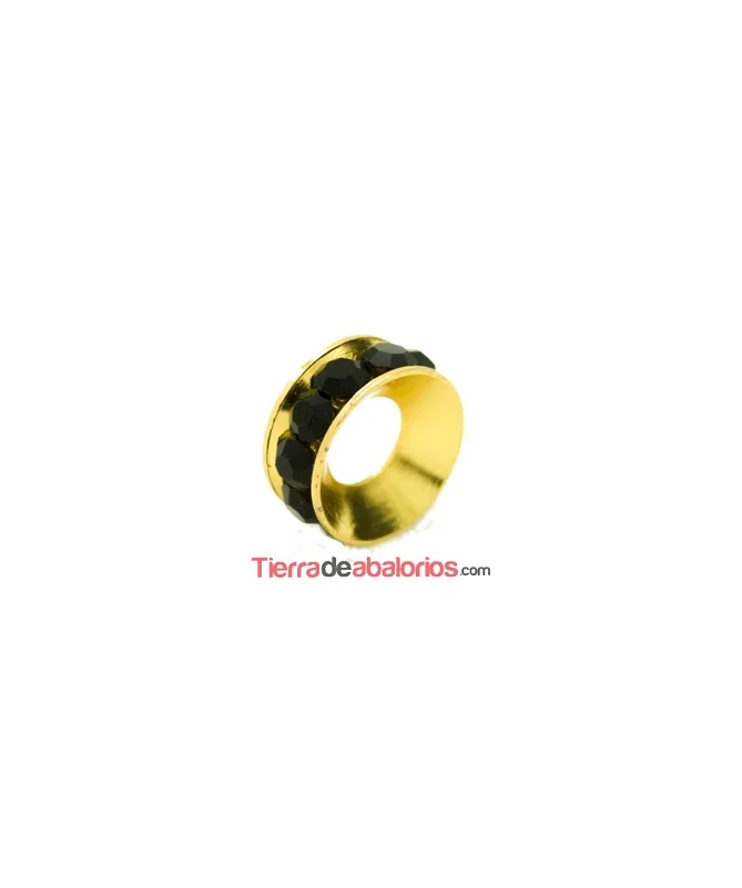 Rondel Dorado con Strass 10mm Agujero 4,3mm Jet