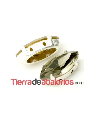Navette 10x5mm Black Diamond Engaste Plateado