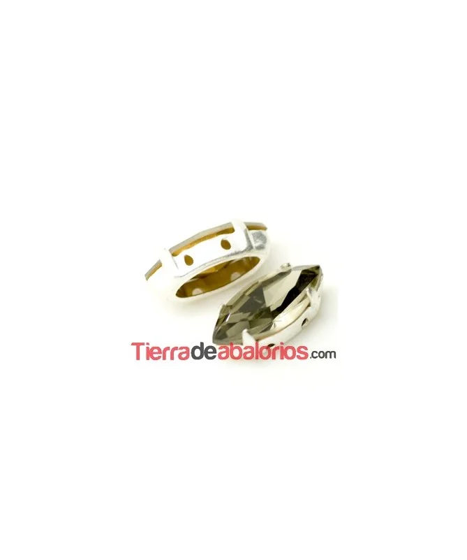 Navette 10x5mm Black Diamond Engaste Plateado