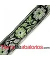 Tapa Costuras 38mm Bordado Flores Negro, Verde y Plata