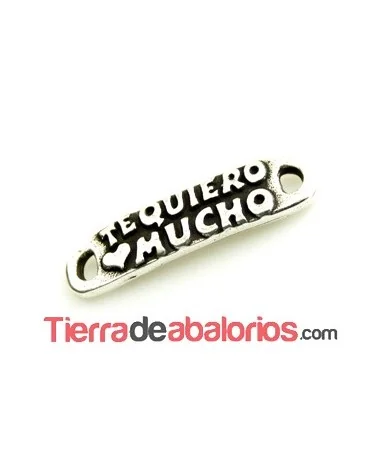 Conector Curvado Te Quiero Mucho 29x7mm, Plateado Conector Curvado Te Quiero Mucho 29x7mm, Plateado