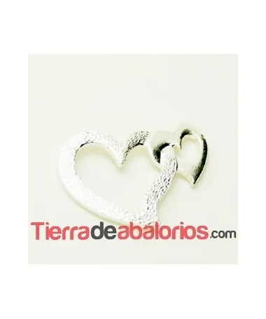 Entrepieza Corazones Enlazados 31x24mm, Plateado Matizado Entrepieza Corazones Enlazados 31x24mm, Plateado Matizado