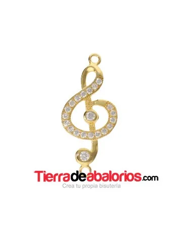 Entrepieza Nota Musical 34x14mm con Circonitas, Baño Oro Entrepieza Nota Musical 34x14mm con Circonitas, Baño Oro