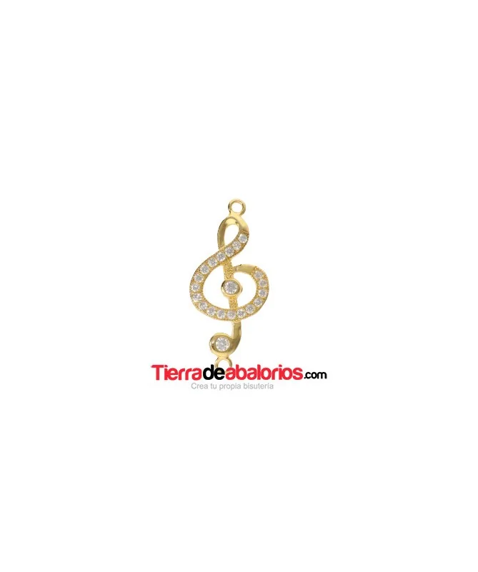 Entrepieza Nota Musical 34x14mm con Circonitas, Baño Oro