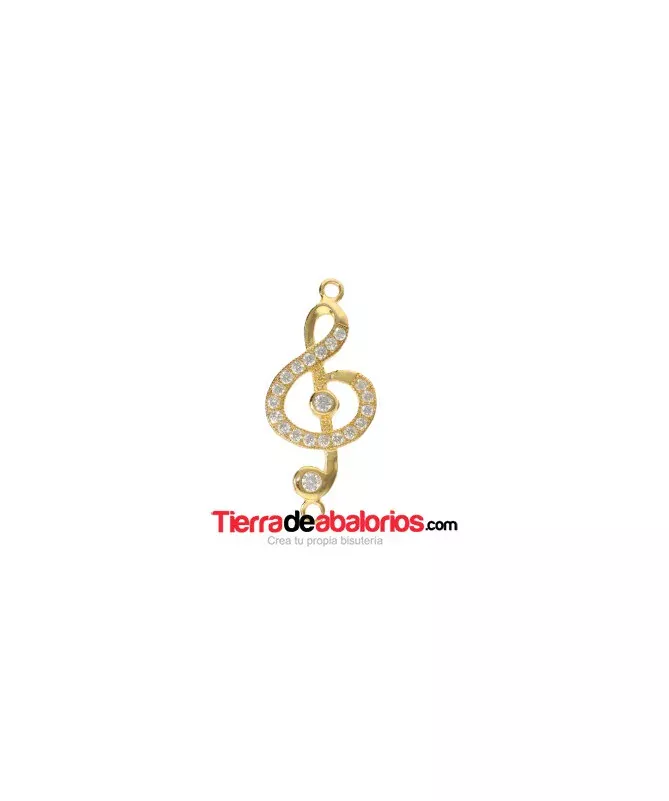 Entrepieza Nota Musical 34x14mm con Circonitas, Baño Oro