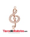Entrepieza Nota Musical 34x14mm con Circonitas Baño Oro Rosa