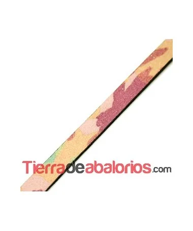 Cuero Plano Vaquetilla 10x2mm, Camuflaje Rosa (metro)