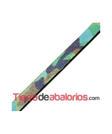 Cuero Plano Vaquetilla 10x2mm, Camuflaje Azul (metro)