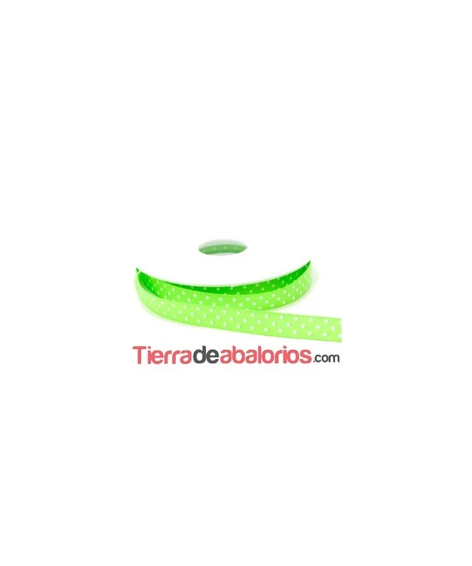 Lazo 10mm Verde Fluor Lunares Blancos