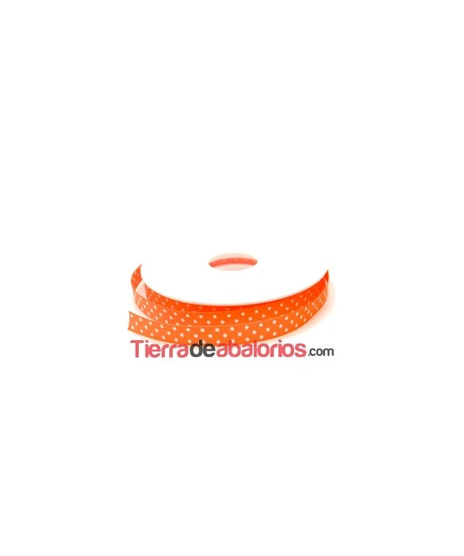 Lazo 10mm Naranja Fluor Lunares Blancos