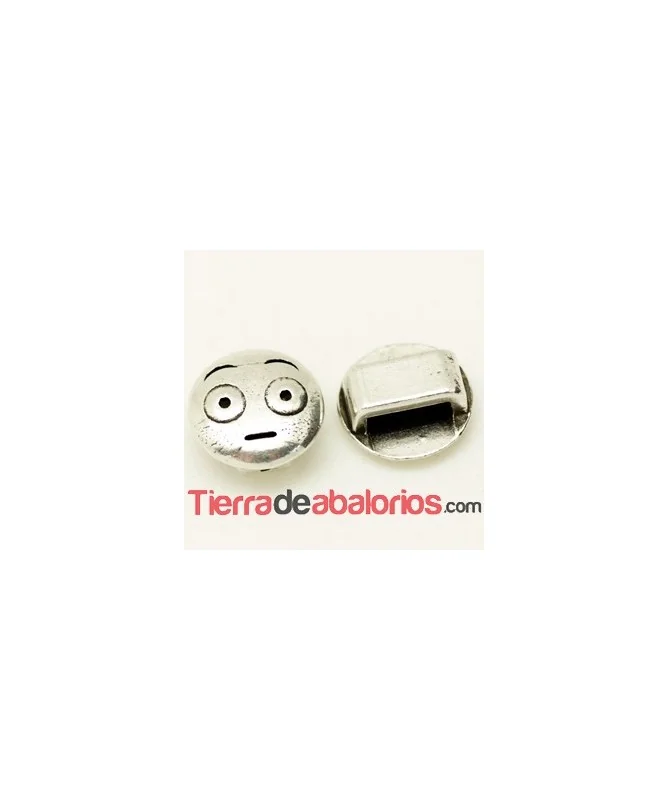 Emoticono 10mm Agujero 6x2mm Perplejo, Plateado