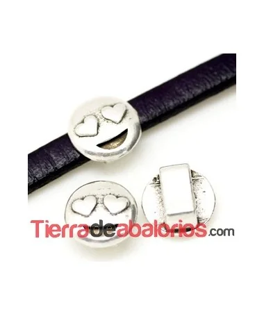 Emoticono 10mm Agujero 6x2mm Enamorado, Plateado