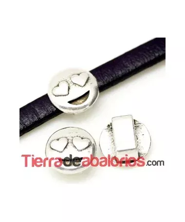 Emoticono 10mm Agujero 6x2mm Enamorado, Plateado
