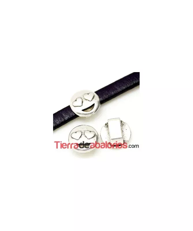 Emoticono 10mm Agujero 6x2mm Enamorado, Plateado