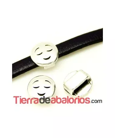Emoticono 10mm Agujero 6x2mm Sonrisa Inocente, Plateado
