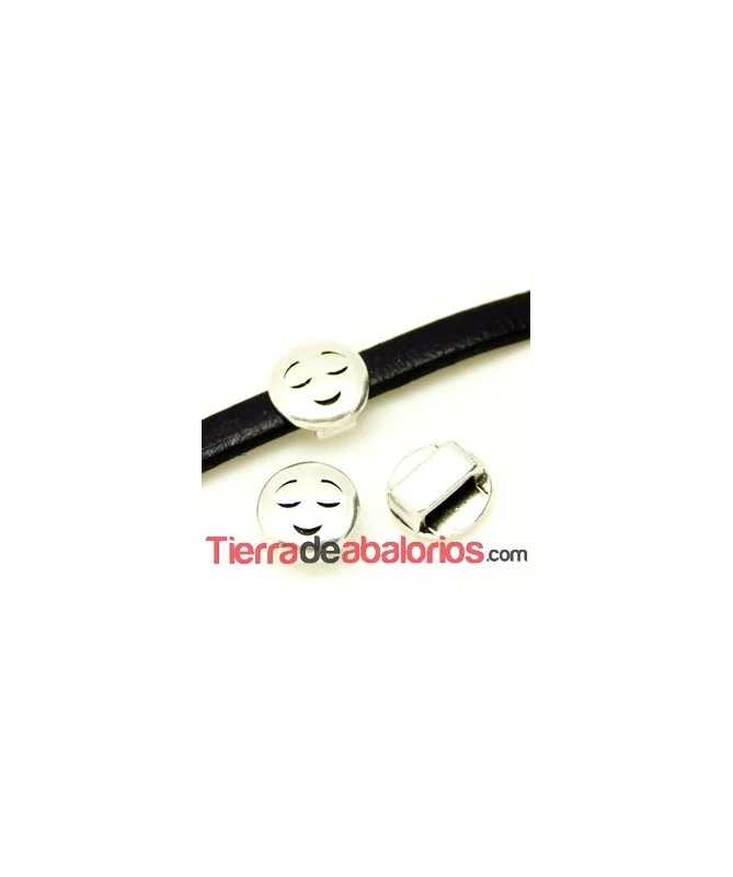 Emoticono 10mm Agujero 6x2mm Sonrisa Inocente, Plateado