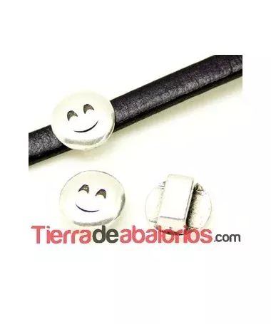 Emoticono 10mm Agujero 6x2mm Sonrisa Cariñosa, Plateado