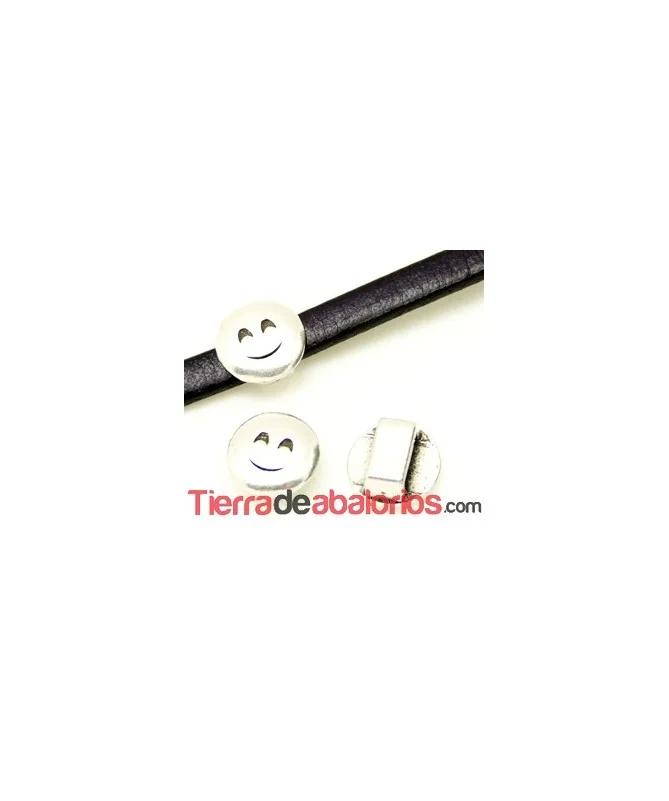 Emoticono 10mm Agujero 6x2mm Sonrisa Cariñosa, Plateado