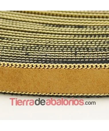 Tira de Serraje Afelpado 15mm Camel con Cadena Dorada (mt)