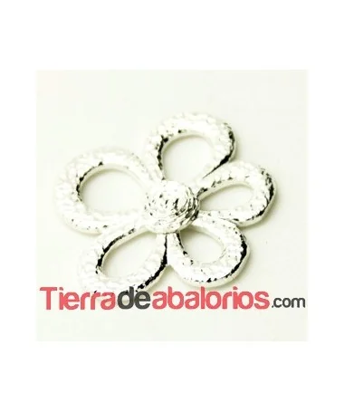 Entrepieza Flor Rugosa 26mm Plata Brillo