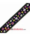 Tapa Costuras 33mm Negro Estampado Flores Fucsia