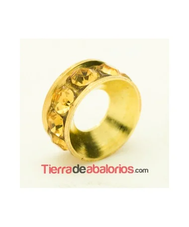 Rondel Dorado con Strass 10mm Agujero 4,3mm Light Topaz