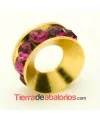 Rondel Dorado con Strass 10mm Agujero 4,3mm Fucsia