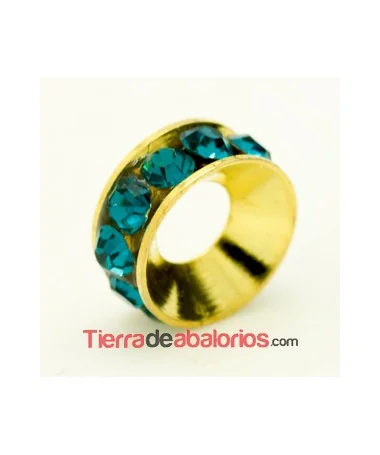 Rondel Dorado con Strass 10mm Agujero 4,3mm Blue Zircon