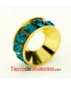 Rondel Dorado con Strass 10mm Agujero 4,3mm Blue Zircon