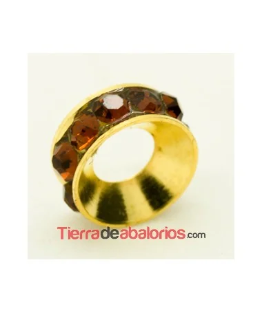 Rondel Dorado con Strass 10mm Agujero 4,3mm Topaz