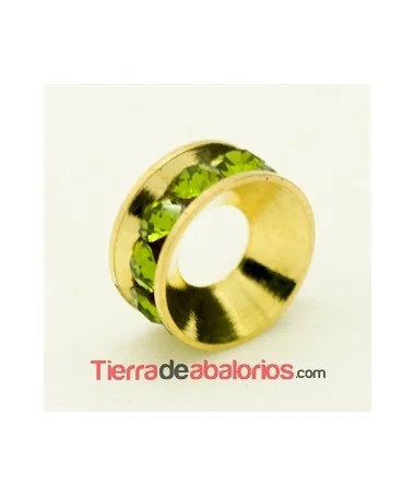Rondel Dorado con Strass 10mm Agujero 4,3mm Olivine Rondel Dorado con Strass 10mm Agujero 4,3mm Olivine