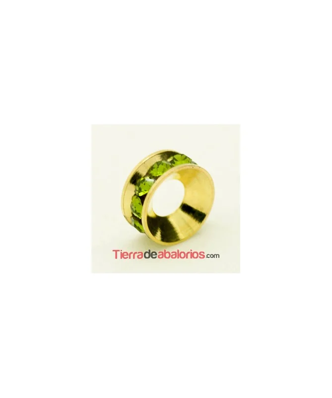 Rondel Dorado con Strass 10mm Agujero 4,3mm Olivine